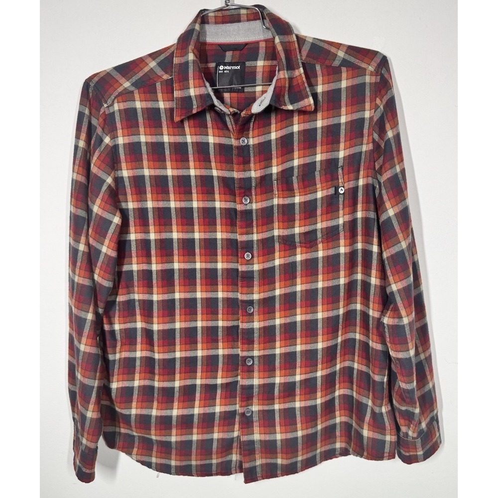 Marmot Long‎ Sleeve Button Up Multicolor Check Flannel Shirt Men's L Outdoors